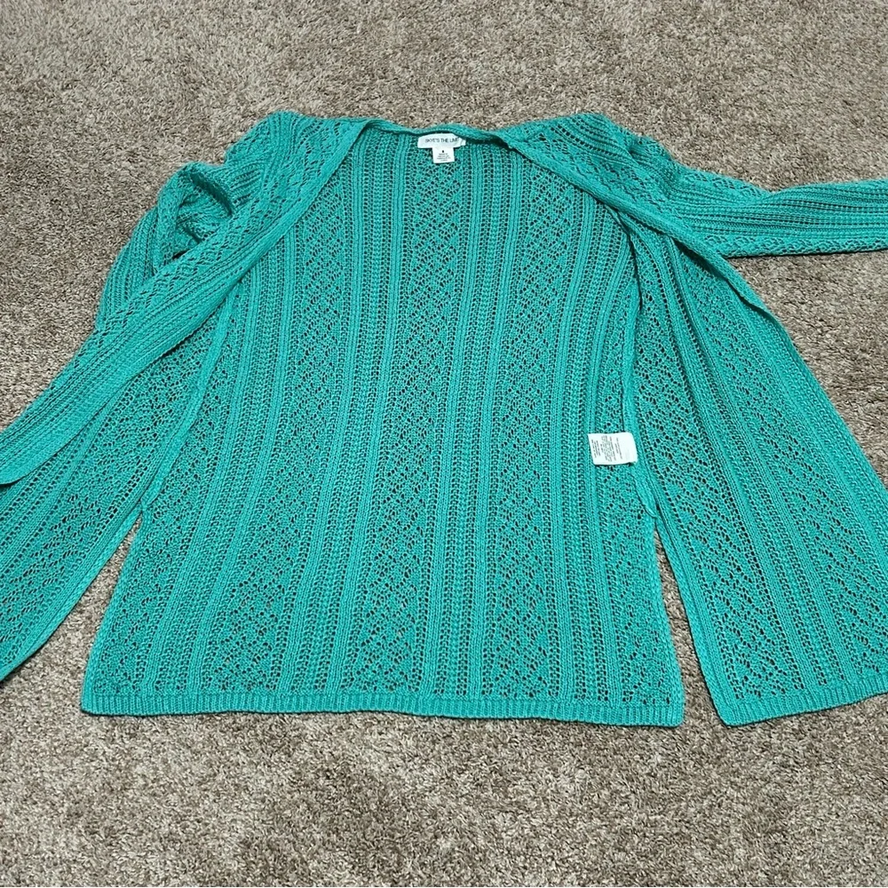 Skye’s The Limit Teal Cardigan Open Front Crochet